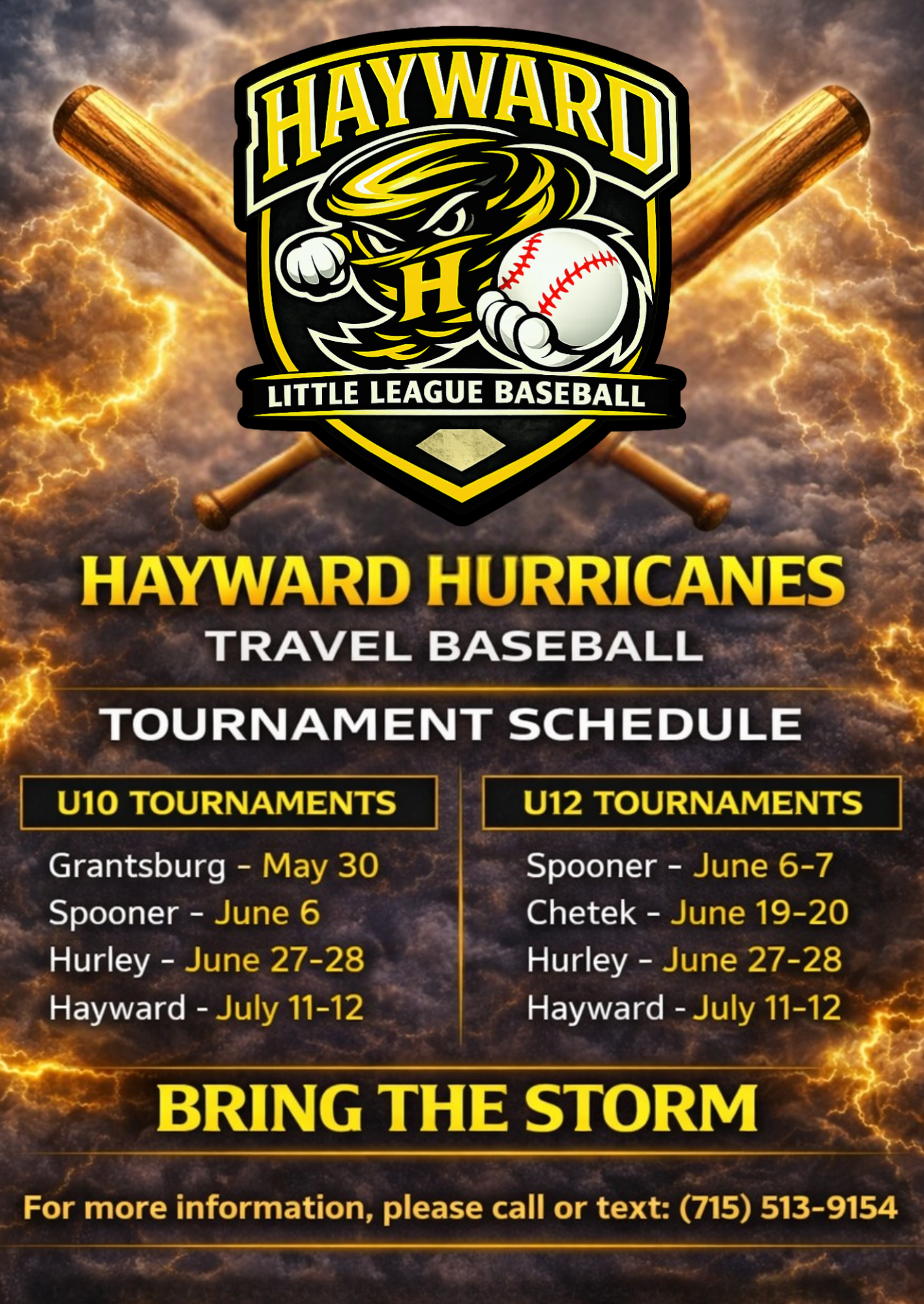 2026 Hayward Hurricanes U10 Travel Tournament Schedule