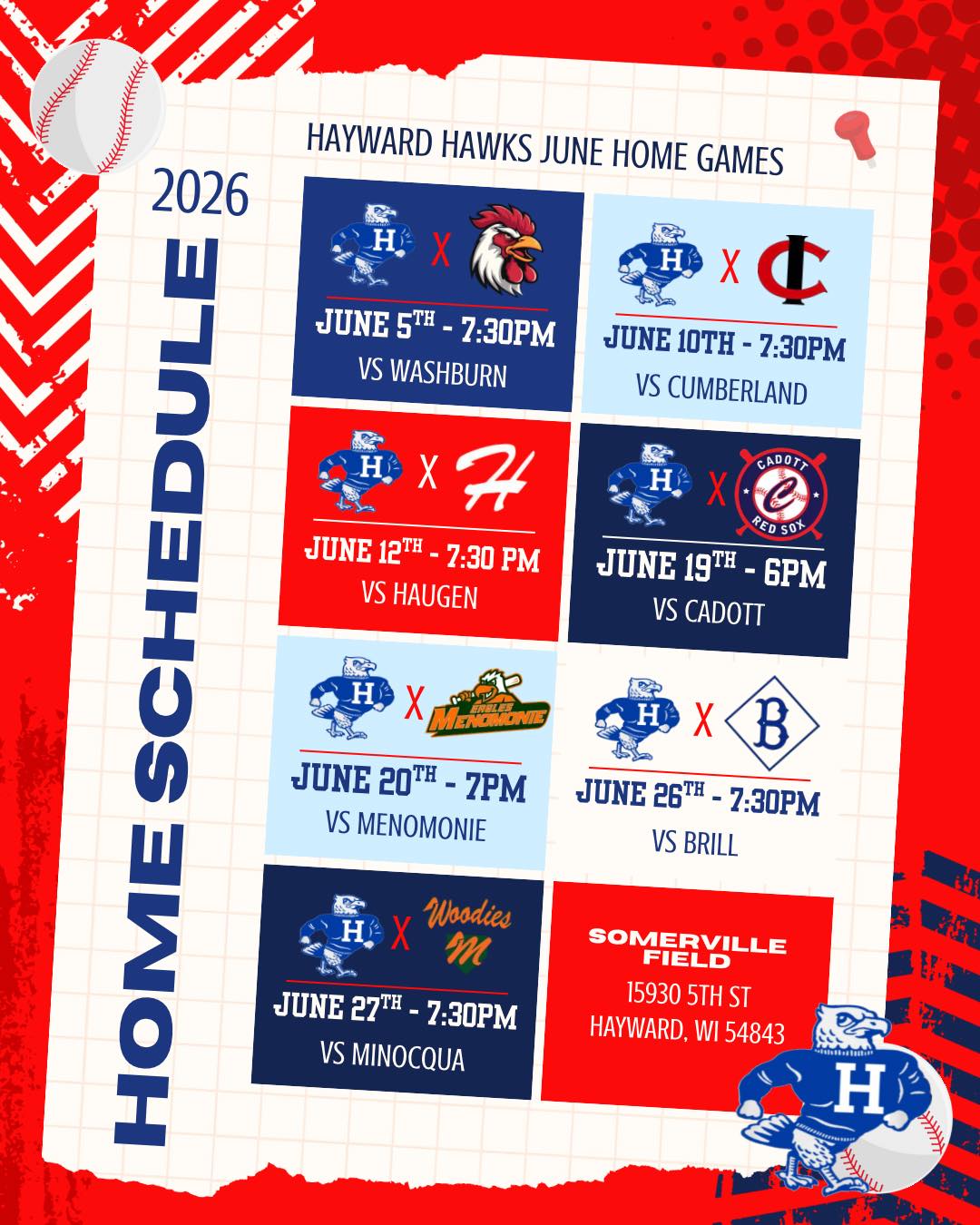 Hayward Hawks June 2026 Home Schedule